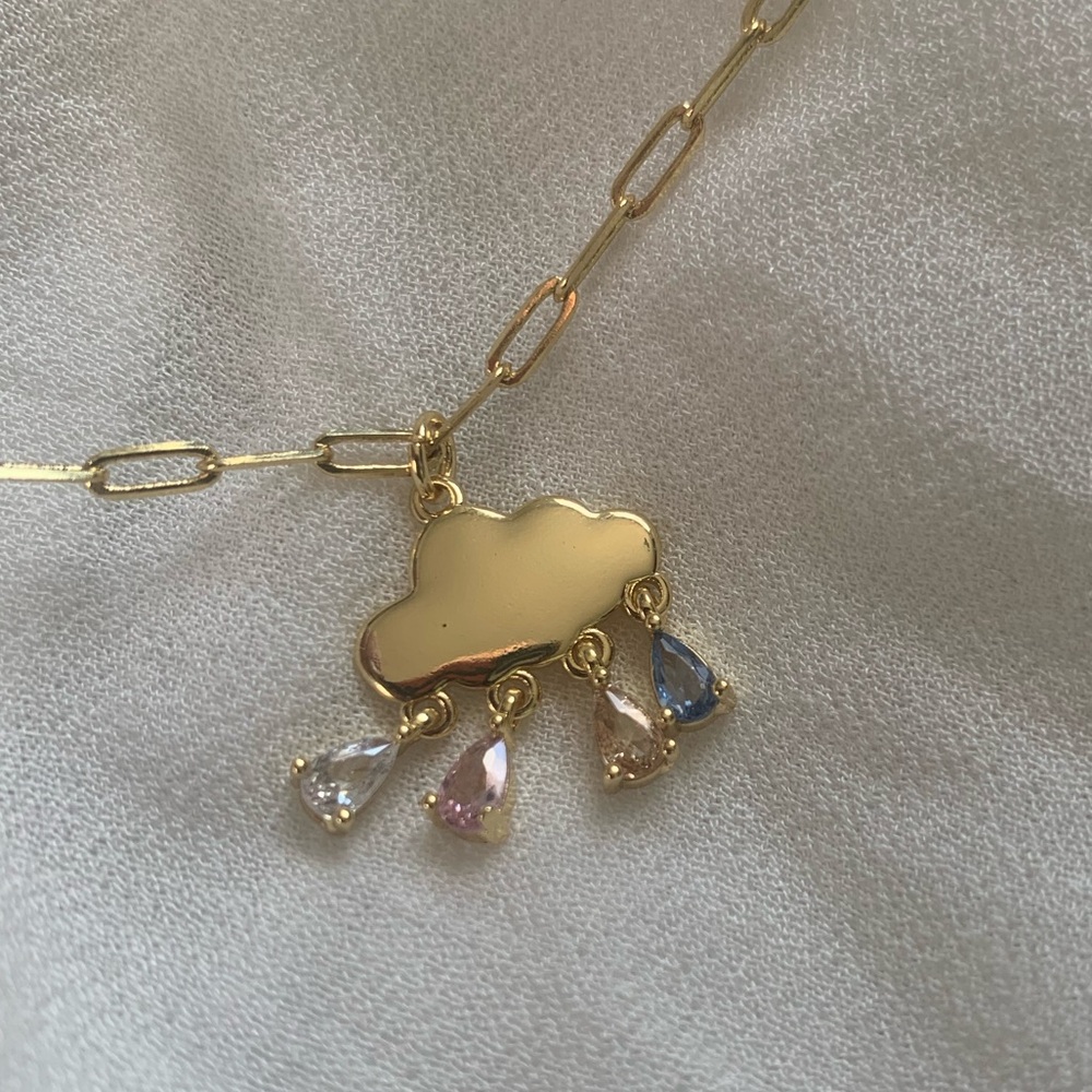 Dopamine Drops Gold Rain Cloud Necklace - Picture 3 of 3
